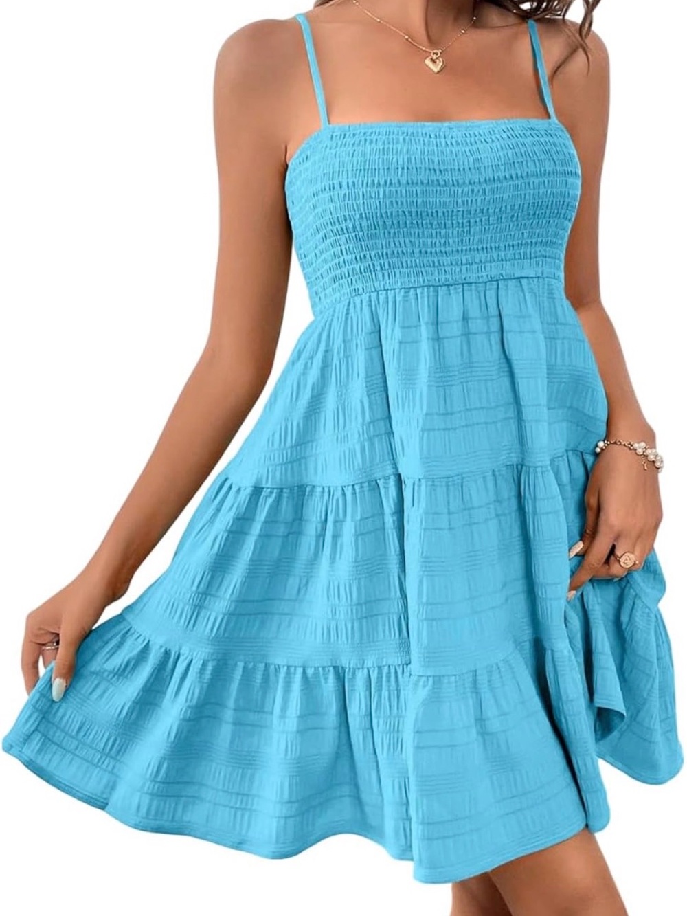 Amazon Light Blue Smocked Spaghetti Strap Mini Dress